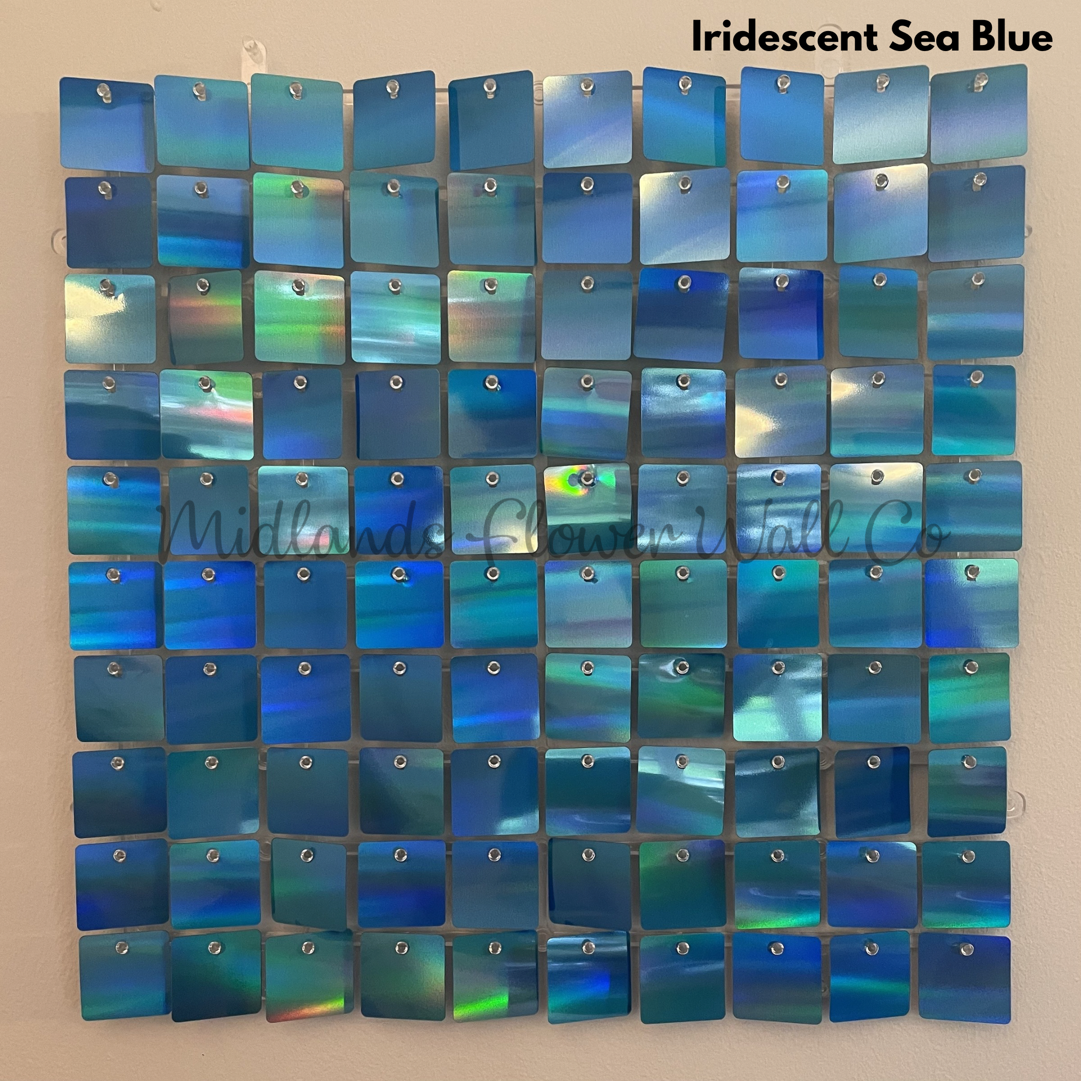 iridescent sea blue sequin wall panel