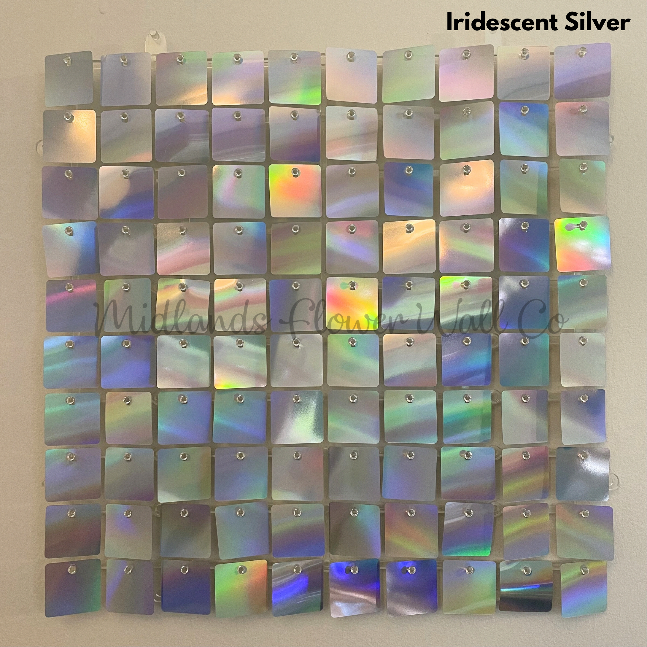 iridescent silver sequin wall panel