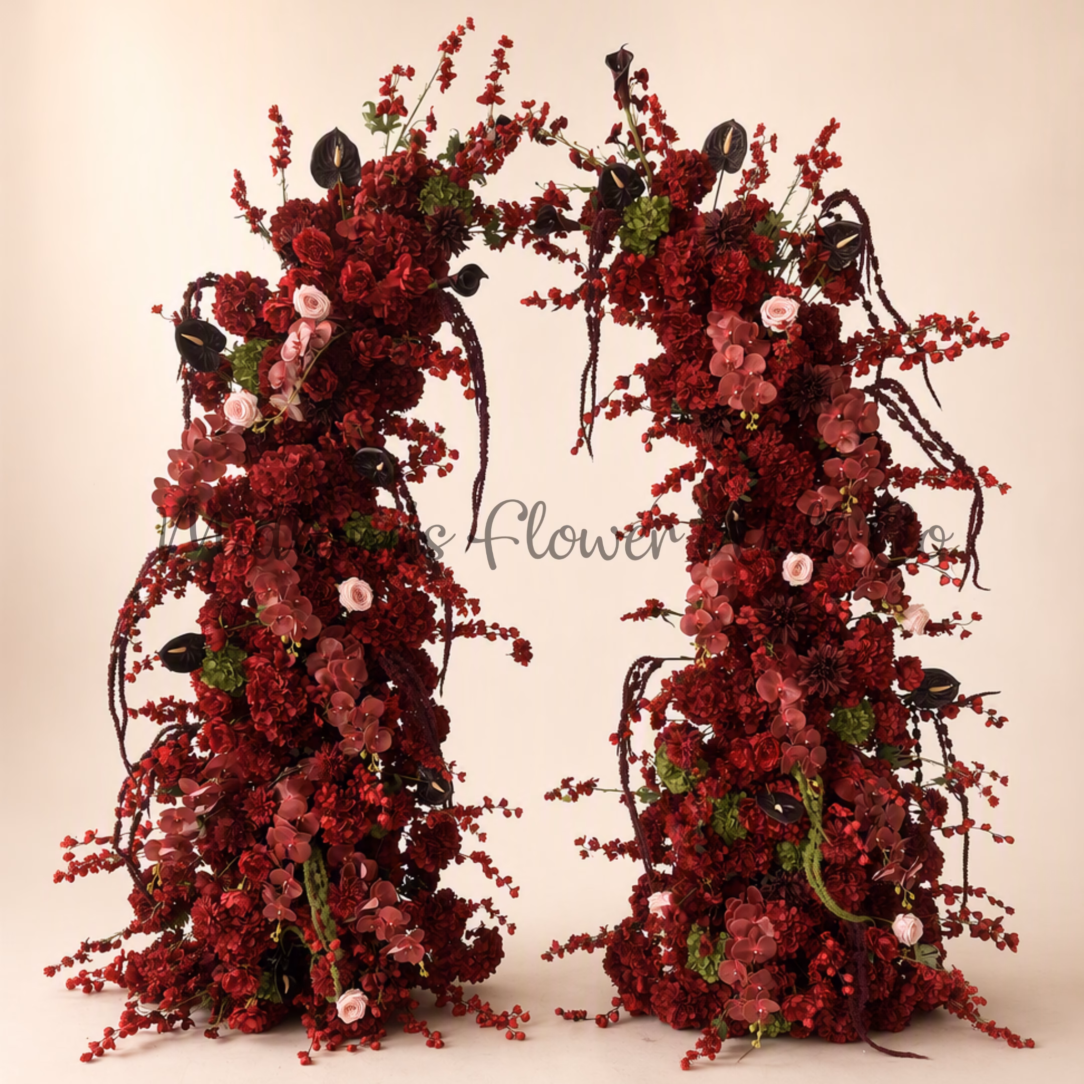 burgundy broken flower arch